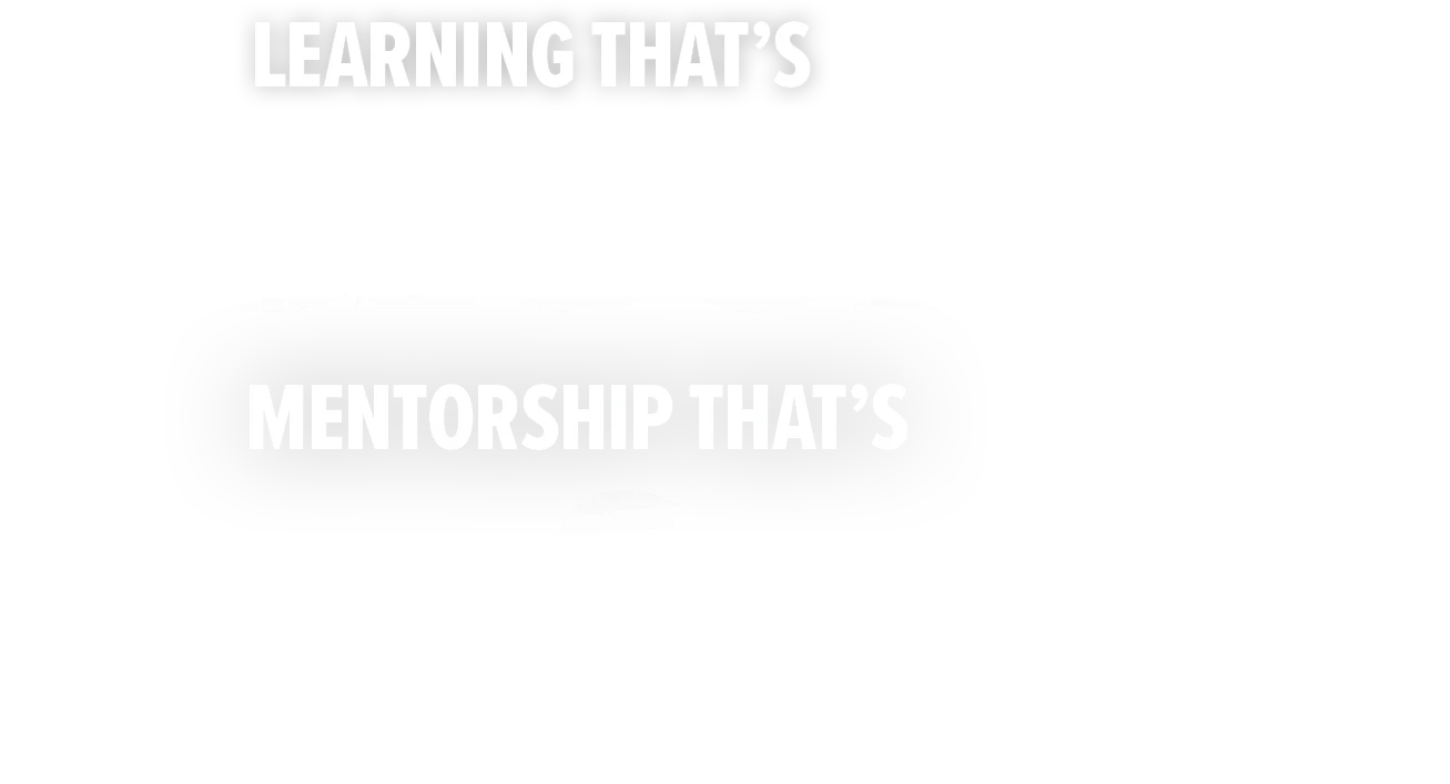 White text on a black background reading “Learning That’s” and “Mentorship That’s” with missing follow-up text implied by cutout shapes.