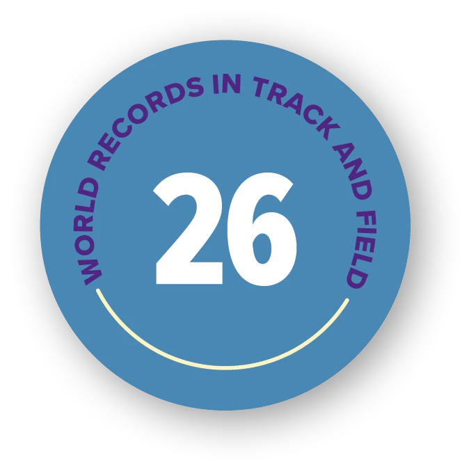 26 world records in track and field.